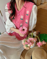 Chaleco de punto con bordado floral estilo cottagecore